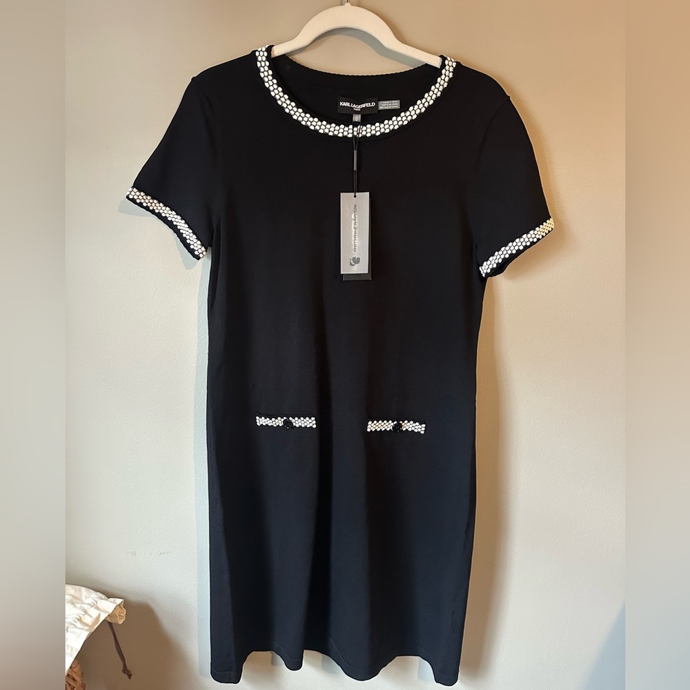 Karl Lagerfeld Paris Black Dress with Embroidered Accents